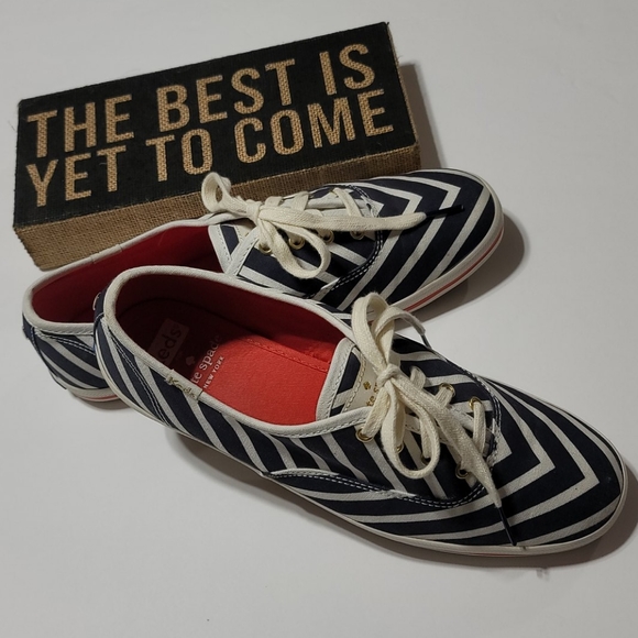 KATE SPADE KEDS FALL PREPPY COASTAL GRANDMA CASUAL NAVY BLUE STRIPES SNEAKERS  7 - Picture 16 of 16